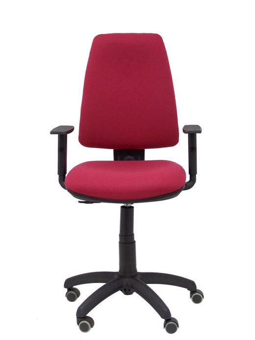 Modelo Elche CP - Silla de oficina ergonómica con mecanismo permanente, regulable en altura y ruedas de parqué - Asiento y respaldo tapizados en tejido BALI color granate (BRAZOS REGULABLES EN ALTURA)
