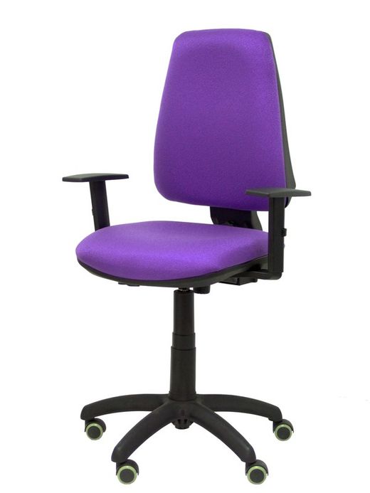 Modelo Elche CP - Silla de oficina ergonómica con mecanismo permanente, regulable en altura y ruedas de parqué - Asiento y respaldo tapizados en tejido BALI color lila (BRAZOS REGULABLES EN ALTURA)