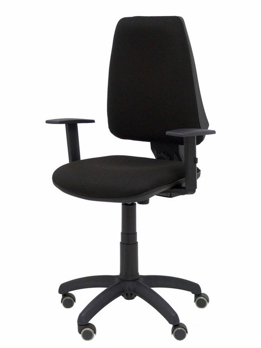 Modelo Elche CP - Silla de oficina ergonómica con mecanismo permanente, regulable en altura y ruedas de parqué - Asiento y respaldo tapizados en tejido BALI color negro (BRAZOS REGULABLES EN ALTURA)