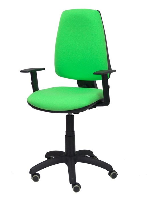 Modelo Elche CP - Silla de oficina ergonómica con mecanismo permanente, regulable en altura y ruedas de parqué - Asiento y respaldo tapizados en tejido BALI color pistacho (BRAZOS REGULABLES EN ALTURA)