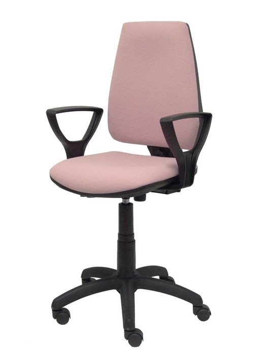 Modelo Elche CP - Silla de oficina ergonómica con mecanismo permanente, regulable en altura y ruedas de parqué - Asiento y respaldo tapizados en tejido BALI color rosa pálido (BRAZOS FIJOS INCLUIDOS)
