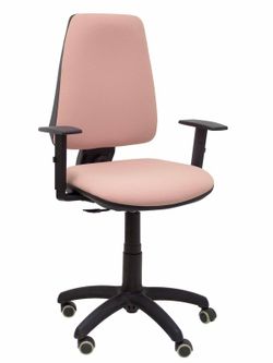 Modelo Elche CP - Silla de oficina ergonómica con mecanismo permanente, regulable en altura y ruedas de parqué - Asiento y respaldo tapizados en tejido BALI color rosa pálido (BRAZOS REGULABLES EN ALTURA)