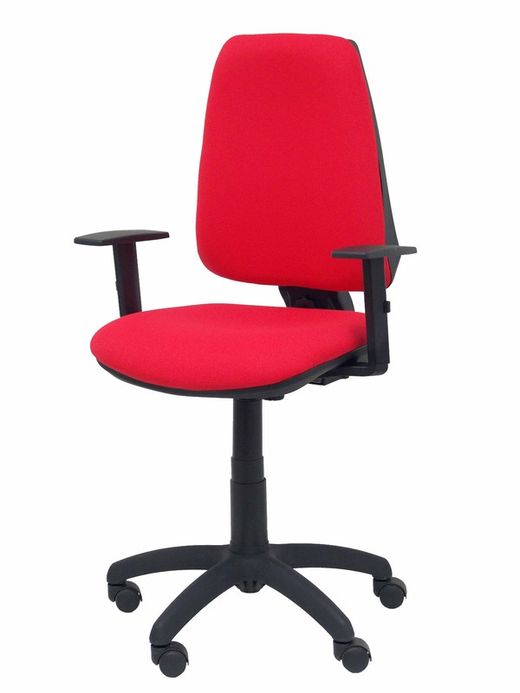 Modelo Elche CP - Silla de oficina ergonómica con mecanismo permanente y regulable en altura - Asiento y respaldo tapizados en tejido BALI color rojo (BRAZOS REGULABLES EN ALTURA)