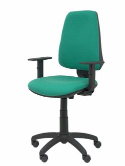 Modelo Elche CP - Silla de oficina ergonómica con mecanismo permanente y regulable en altura - Asiento y respaldo tapizados en tejido BALI color verde esmeralda (BRAZOS REGULABLES EN ALTURA)