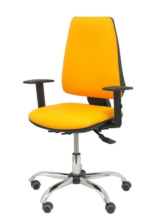 Modelo Elche S 24 horas - Silla de oficina ergonómica con mecanismo asincro y regulable en altura - Asiento y respaldo tapizados en tejido similpiel color naranja - Brazos regulables - Espuma viscoelástica - (USO INTENSIVO)