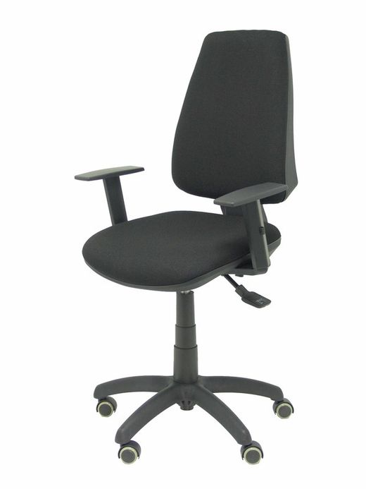 Modelo Elche S - Silla de oficina ergonómica con mecanismo asincro, regulable en altura y ruedas de parqué - Asiento y respaldo tapizados en tejido BALI color negro. (BRAZOS REGULABLES EN ALTURA)