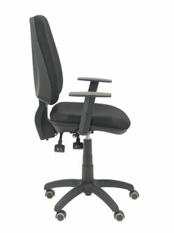 Modelo Elche S - Silla de oficina ergonómica con mecanismo asincro, regulable en altura y ruedas de parqué - Asiento y respaldo tapizados en tejido BALI color negro. (BRAZOS REGULABLES EN ALTURA)