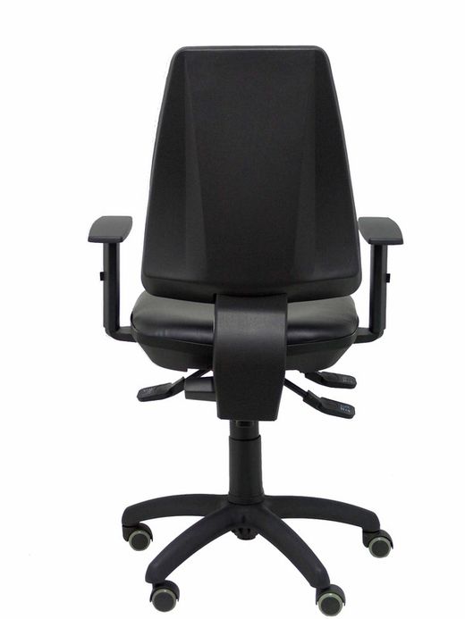 Modelo Elche S - Silla de oficina ergonómica con mecanismo asincro y regulable en altura. Ruedas de goma especiales para suelos delicados - Asiento y respaldo tapizados en similpiel color negro (BRAZOS REGULABLES INCLUIDOS)
