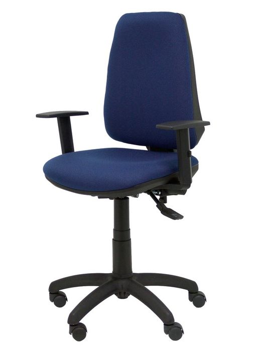 Modelo Elche S - Silla de oficina ergonómica con mecanismo sincro, regulable en altura y ruedas de nailon - Asiento y respaldo tapizados en tejido BALI color azul marino (BRAZOS REGULABLES EN ALTURA)
