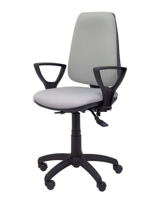 Modelo Elche S - Silla de oficina ergonómica con mecanismo sincro, regulable en altura y ruedas de nailon - Asiento y respaldo tapizados en tejido BALI color gris (BRAZOS FIJOS INCLUIDOS)