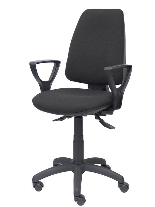 Modelo Elche S - Silla de oficina ergonómica con mecanismo sincro, regulable en altura y ruedas de nailon - Asiento y respaldo tapizados en tejido BALI color negro (BRAZOS FIJOS INCLUIDOS)