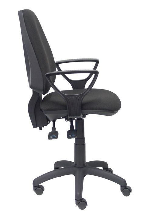 Modelo Elche S - Silla de oficina ergonómica con mecanismo sincro, regulable en altura y ruedas de nailon - Asiento y respaldo tapizados en tejido BALI color negro (BRAZOS FIJOS INCLUIDOS)
