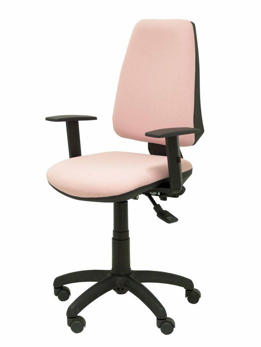 Modelo Elche S - Silla de oficina ergonómica con mecanismo sincro, regulable en altura y ruedas de nailon - Asiento y respaldo tapizados en tejido BALI color rosa (BRAZOS REGULABLES EN ALTURA)