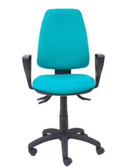 Modelo Elche S - Silla de oficina ergonómica con mecanismo sincro, regulable en altura y ruedas de nailon - Asiento y respaldo tapizados en tejido BALI color turquesa (BRAZOS FIJOS INCLUIDOS)