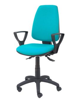 Modelo Elche S - Silla de oficina ergonómica con mecanismo sincro, regulable en altura y ruedas de nailon - Asiento y respaldo tapizados en tejido BALI color turquesa (BRAZOS FIJOS INCLUIDOS)