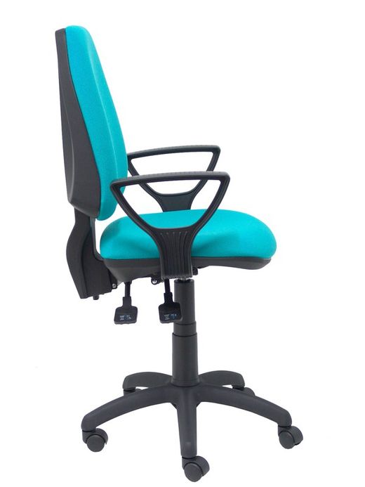 Modelo Elche S - Silla de oficina ergonómica con mecanismo sincro, regulable en altura y ruedas de nailon - Asiento y respaldo tapizados en tejido BALI color turquesa (BRAZOS FIJOS INCLUIDOS)