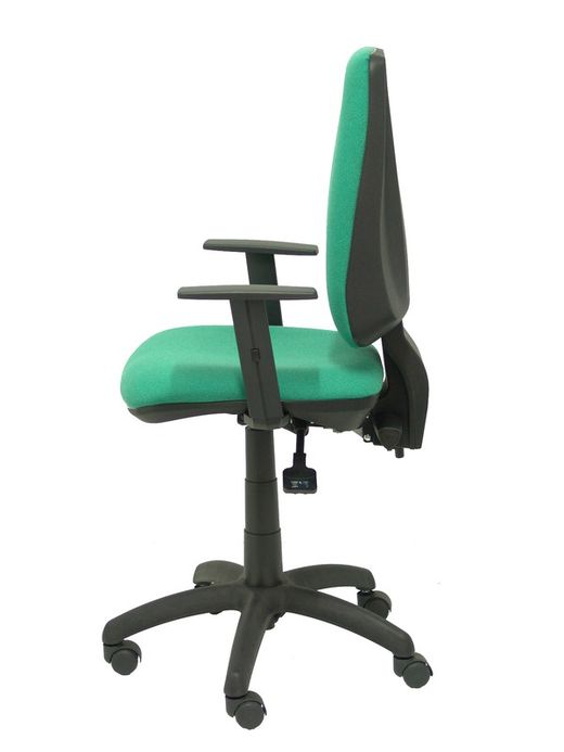 Modelo Elche S - Silla de oficina ergonómica con mecanismo sincro, regulable en altura y ruedas de nailon - Asiento y respaldo tapizados en tejido BALI color verde esmeralda (BRAZOS REGULABLES EN ALTURA)