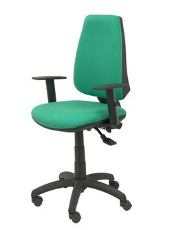 Modelo Elche S - Silla de oficina ergonómica con mecanismo sincro, regulable en altura y ruedas de nailon - Asiento y respaldo tapizados en tejido BALI color verde esmeralda (BRAZOS REGULABLES EN ALTURA)