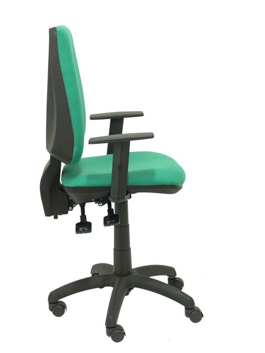 Modelo Elche S - Silla de oficina ergonómica con mecanismo sincro, regulable en altura y ruedas de nailon - Asiento y respaldo tapizados en tejido BALI color verde esmeralda (BRAZOS REGULABLES EN ALTURA)