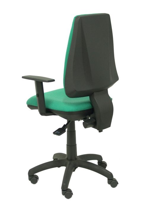 Modelo Elche S - Silla de oficina ergonómica con mecanismo sincro, regulable en altura y ruedas de nailon - Asiento y respaldo tapizados en tejido BALI color verde esmeralda (BRAZOS REGULABLES EN ALTURA)