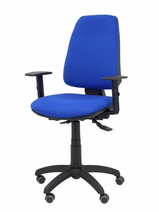 Modelo Elche S - Silla de oficina ergonómica con mecanismo sincro, regulable en altura y ruedas de parqué - Asiento y respaldo tapizados en tejido BALI color azul (BRAZOS REGULABLES EN ALTURA)