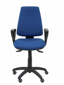 Modelo Elche S - Silla de oficina ergonómica con mecanismo sincro, regulable en altura y ruedas de parqué - Asiento y respaldo tapizados en tejido BALI color azul marino (BRAZOS FIJOS INCLUIDOS)