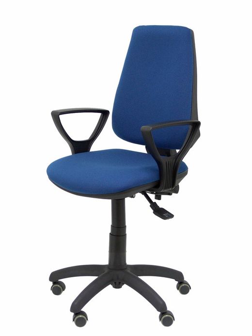 Modelo Elche S - Silla de oficina ergonómica con mecanismo sincro, regulable en altura y ruedas de parqué - Asiento y respaldo tapizados en tejido BALI color azul marino (BRAZOS FIJOS INCLUIDOS)