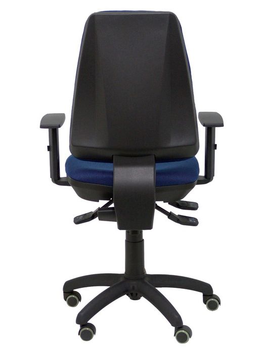 Modelo Elche S - Silla de oficina ergonómica con mecanismo sincro, regulable en altura y ruedas de parqué - Asiento y respaldo tapizados en tejido BALI color azul marino (BRAZOS REGULABLES EN ALTURA)