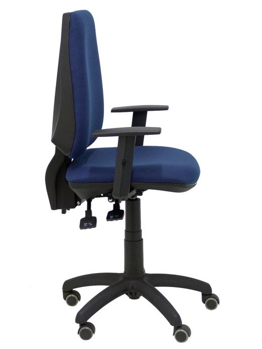 Modelo Elche S - Silla de oficina ergonómica con mecanismo sincro, regulable en altura y ruedas de parqué - Asiento y respaldo tapizados en tejido BALI color azul marino (BRAZOS REGULABLES EN ALTURA)