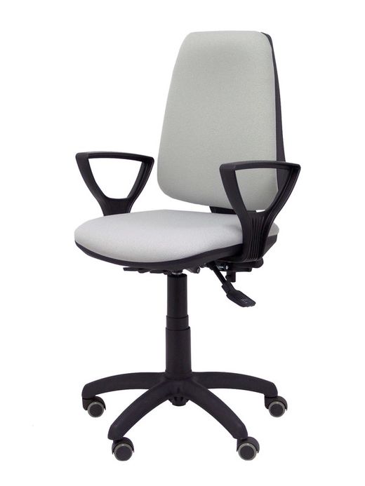 Modelo Elche S - Silla de oficina ergonómica con mecanismo sincro, regulable en altura y ruedas de parqué - Asiento y respaldo tapizados en tejido BALI color gris (BRAZOS FIJOS INCLUIDOS)