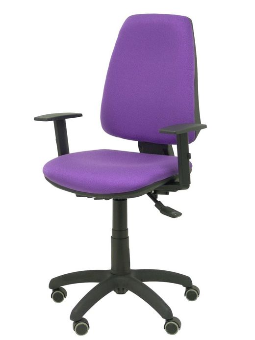 Modelo Elche S - Silla de oficina ergonómica con mecanismo sincro, regulable en altura y ruedas de parqué - Asiento y respaldo tapizados en tejido BALI color lila (BRAZOS REGULABLES EN ALTURA)