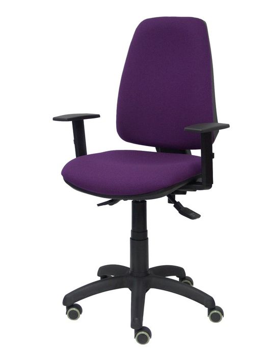 Modelo Elche S - Silla de oficina ergonómica con mecanismo sincro, regulable en altura y ruedas de parqué - Asiento y respaldo tapizados en tejido BALI color morado (BRAZOS REGULABLES EN ALTURA)
