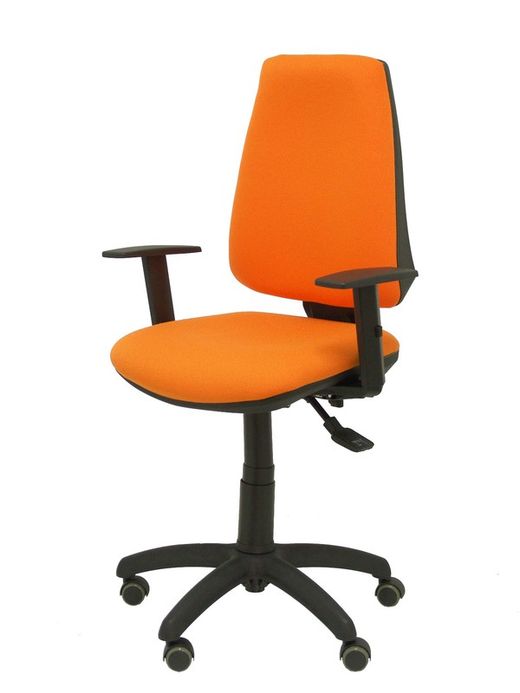 Modelo Elche S - Silla de oficina ergonómica con mecanismo sincro, regulable en altura y ruedas de parqué - Asiento y respaldo tapizados en tejido BALI color naranja (BRAZOS REGULABLES EN ALTURA)