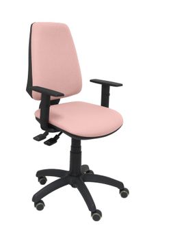 Modelo Elche S - Silla de oficina ergonómica con mecanismo sincro, regulable en altura y ruedas de parqué - Asiento y respaldo tapizados en tejido BALI color rosa (BRAZOS REGULABLES EN ALTURA)