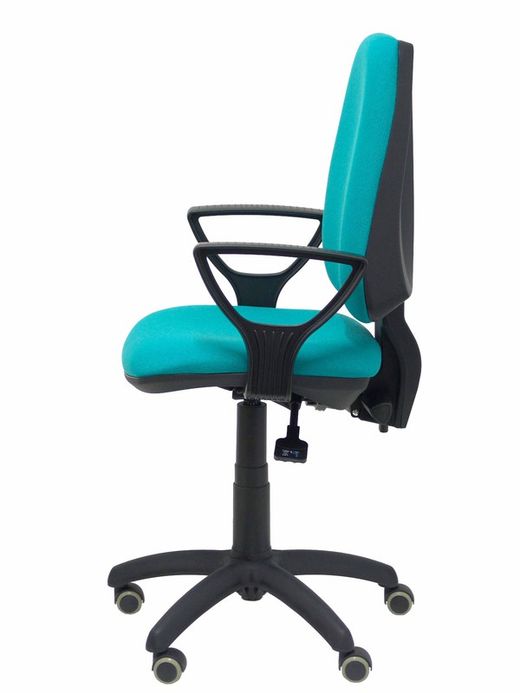 Modelo Elche S - Silla de oficina ergonómica con mecanismo sincro, regulable en altura y ruedas de parqué - Asiento y respaldo tapizados en tejido BALI color turquesa (BRAZOS FIJOS INCLUIDOS)