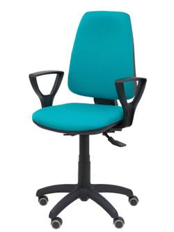 Modelo Elche S - Silla de oficina ergonómica con mecanismo sincro, regulable en altura y ruedas de parqué - Asiento y respaldo tapizados en tejido BALI color turquesa (BRAZOS FIJOS INCLUIDOS)