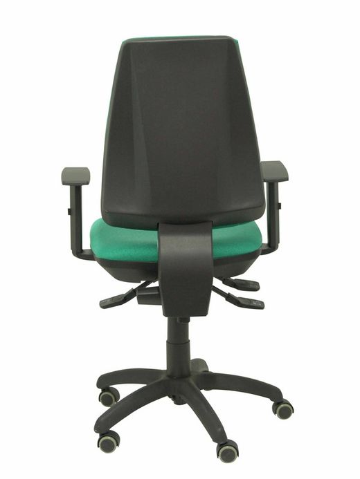 Modelo Elche S - Silla de oficina ergonómica con mecanismo sincro, regulable en altura y ruedas de parqué - Asiento y respaldo tapizados en tejido BALI color verde esmeralda (BRAZOS REGULABLES EN ALTURA)