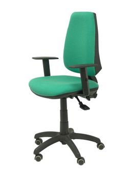 Modelo Elche S - Silla de oficina ergonómica con mecanismo sincro, regulable en altura y ruedas de parqué - Asiento y respaldo tapizados en tejido BALI color verde esmeralda (BRAZOS REGULABLES EN ALTURA)