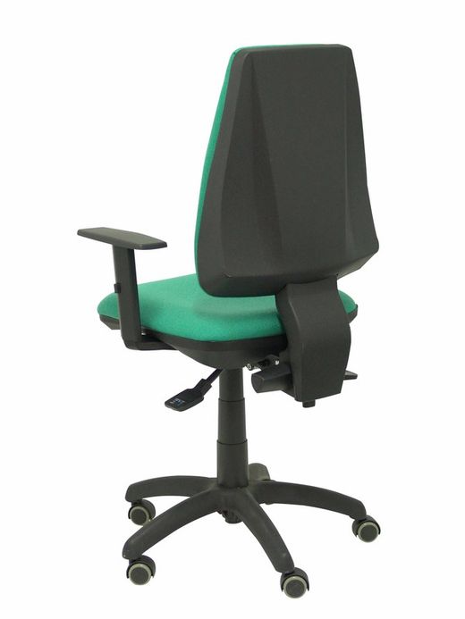 Modelo Elche S - Silla de oficina ergonómica con mecanismo sincro, regulable en altura y ruedas de parqué - Asiento y respaldo tapizados en tejido BALI color verde esmeralda (BRAZOS REGULABLES EN ALTURA)