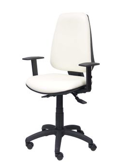 Modelo Elche S - Silla de oficina ergonómica con mecanismo sincro y regulable en altura - Asiento y respaldo tapizados en similpiel color blanco (BRAZOS REGULABLES INCLUIDOS)