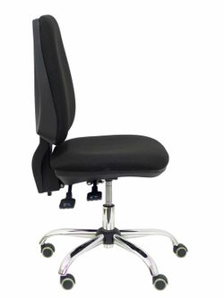 Modelo Elche - Silla de oficina ergonómica con mecanismo asincro y regulable en altura - Asiento y respaldo tapizados en tejido BALI color negro - Espuma viscoelástica, base cromada y ruedas con rodamiento de goma.