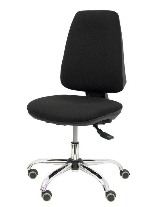 Modelo Elche - Silla de oficina ergonómica con mecanismo asincro y regulable en altura - Asiento y respaldo tapizados en tejido BALI color negro - Espuma viscoelástica, base cromada y ruedas con rodamiento de goma.