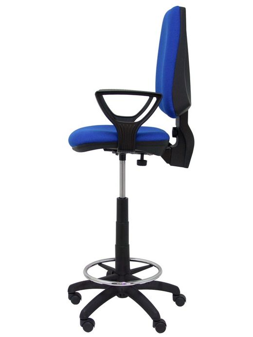 Modelo Elche Taburete CP - Taburete ergonómico con mecanismode contacto permanente y regulable en altura - Asiento y respaldo tapizados en tejido BALI color azul. (BRAZOS FIJOS INCLUIDOS)