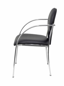 Modelo Hellin - Pack 2 sillas confidentes ergonómicas con brazos fijos incorporados, apilable y estructura cromada - Asiento y respaldo tapizados en similpiel color negro