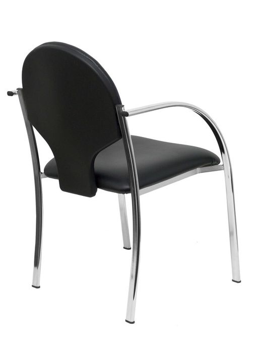 Modelo Hellin - Pack 2 sillas confidentes ergonómicas con brazos fijos incorporados, apilable y estructura cromada - Asiento y respaldo tapizados en similpiel color negro