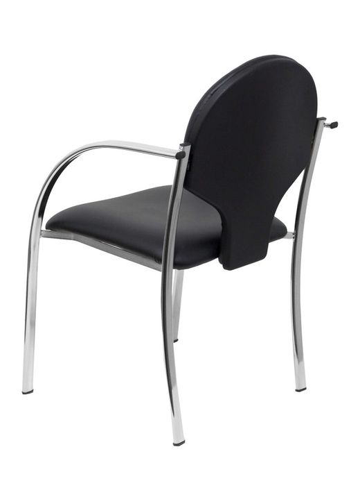 Modelo Hellin - Pack 2 sillas confidentes ergonómicas con brazos fijos incorporados, apilable y estructura cromada - Asiento y respaldo tapizados en similpiel color negro