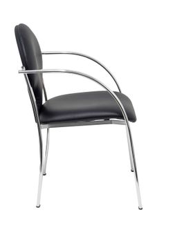 Modelo Hellin - Pack 2 sillas confidentes ergonómicas con brazos fijos incorporados, apilable y estructura cromada - Asiento y respaldo tapizados en similpiel color negro