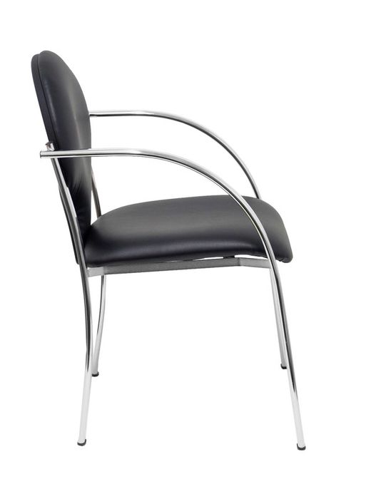 Modelo Hellin - Pack 2 sillas confidentes ergonómicas con brazos fijos incorporados, apilable y estructura cromada - Asiento y respaldo tapizados en similpiel color negro
