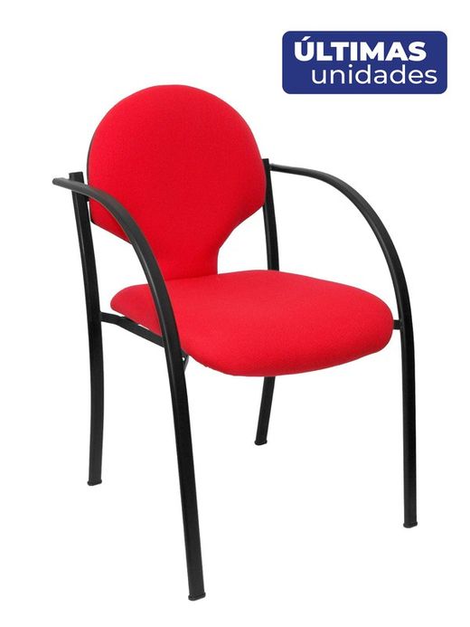 Modelo Hellin  Pack de 2 sillas confidente ergonómica con brazos fijos incorporados, apilable y estructura en color negro  Asiento y respaldo tapizados en tejido ARAN color rojo