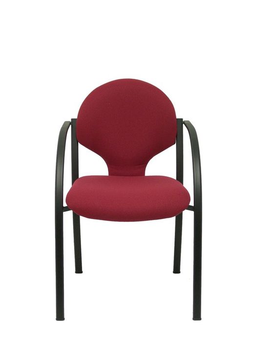 Modelo Hellin  Pack de 2 sillas confidente ergonómica con brazos fijos incorporados, apilable y estructura en color negro  Asiento y respaldo tapizados en tejido BALI color granate